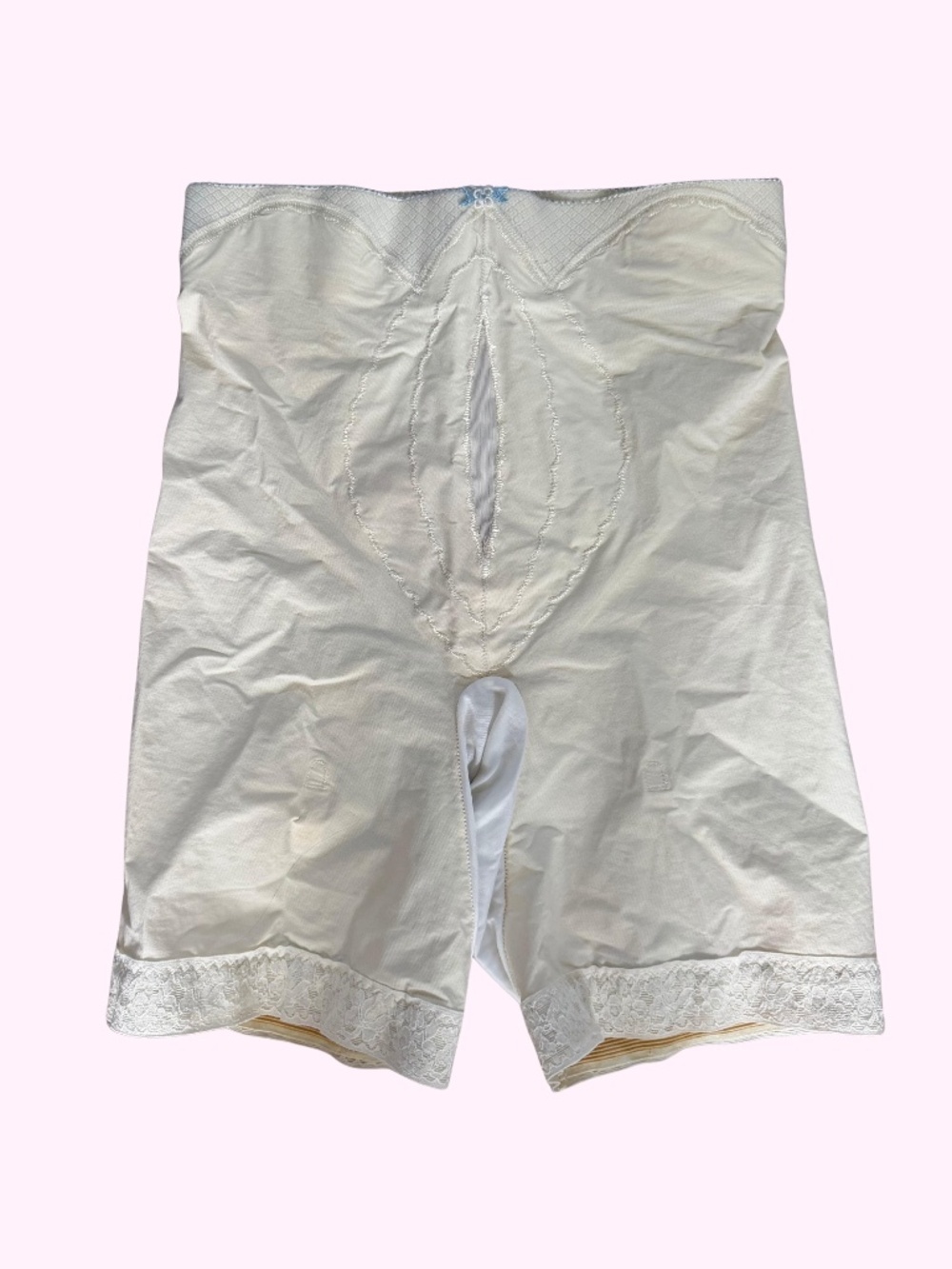 Vintage Playtex Girdle High Waisted Panty Intricate Blue Bow Shorts Sz L 29/30